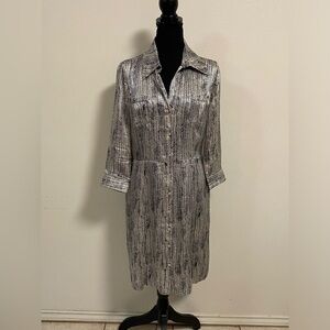 Boston Proper 100% Silk Shirt Collar Button up dress Chevron Size 10